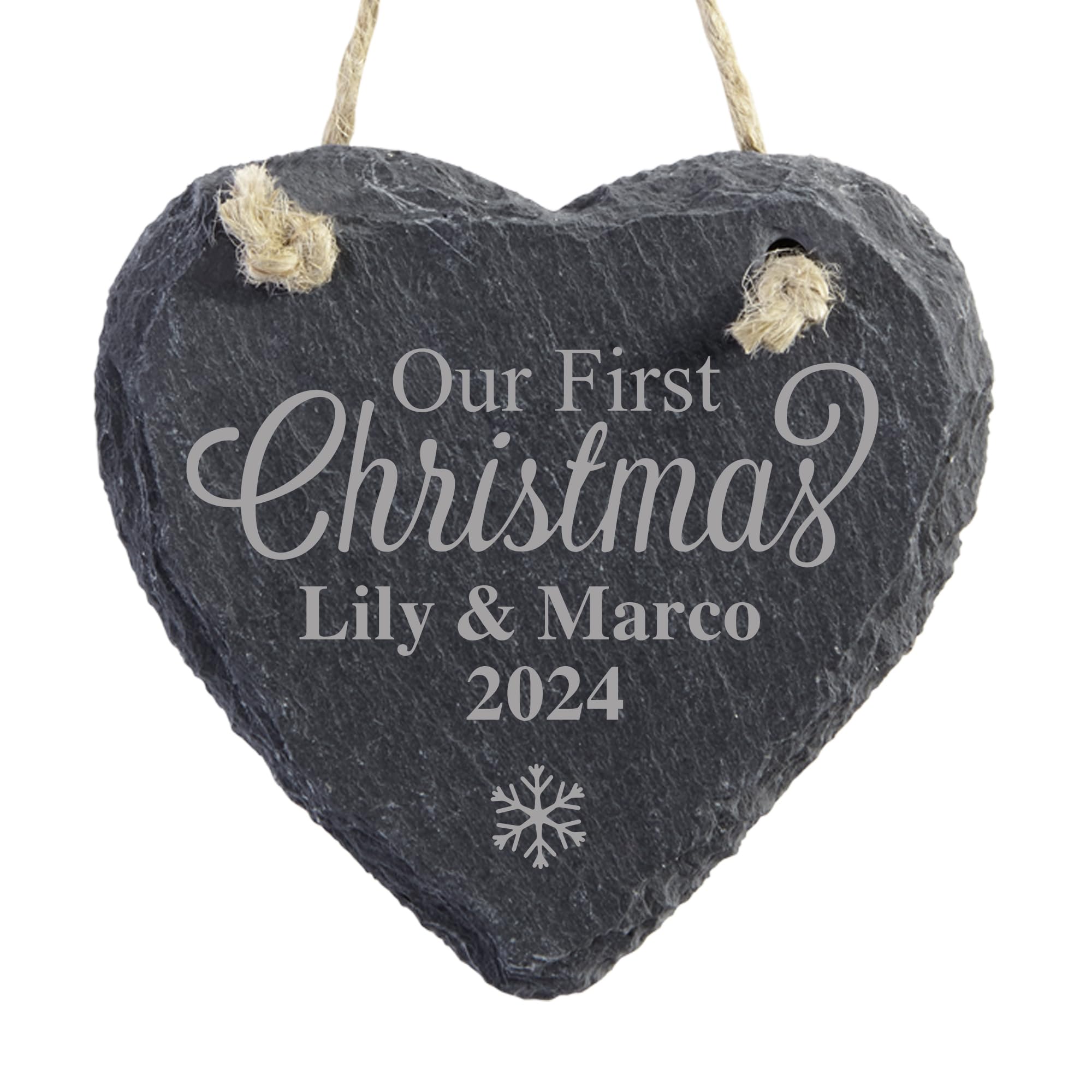 Let’s Make Memories Personalized Christmas Ornament - for Couples - Heart - Engraved Slate - 2024 Christmas Ornament - Our First Christmas