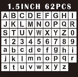 Letter Stencils Kit 1.5 Inch, Reusable Plastic Letters and Numbers Interlocking Stencil Set 62 Pcs, Plastic Stencils for Wood Signs, Wall, Fabric, Chalkboard, Signage, DIY School Projects