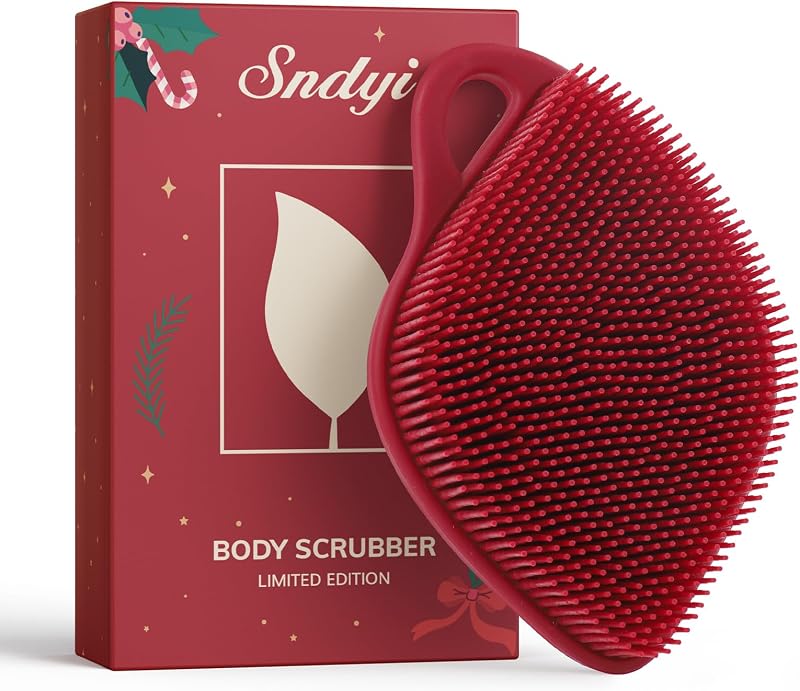 Sndyi Escova de Silicone para Banho e Corpo, Formato de Folha, Vermelha