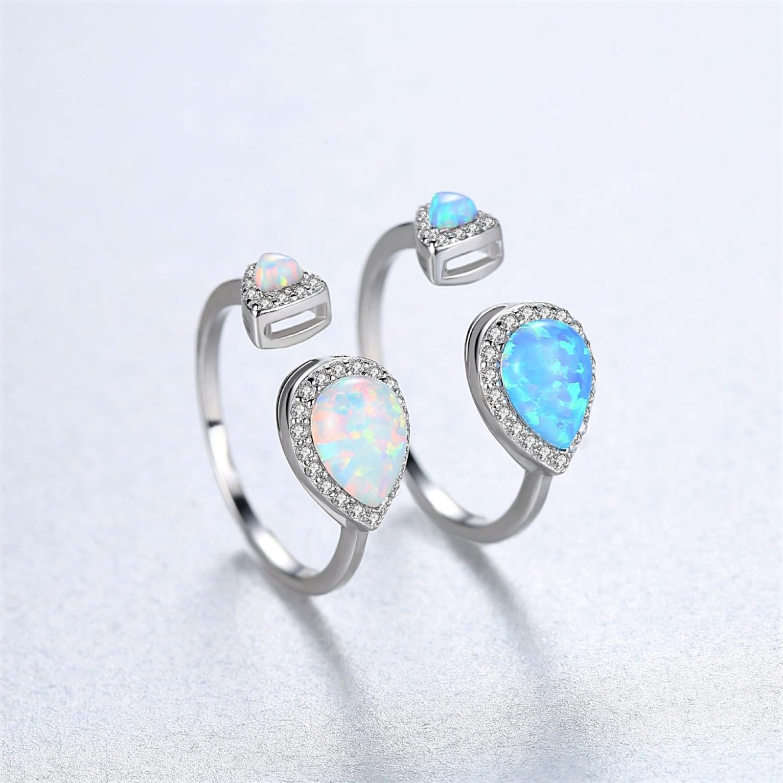 925 Argento Anelli Donna Ragazza Aperti Regolabile Anello Opale Pietra Preziosa Anelli di Promessa Fidanzamento Fede Nuziale Regalo