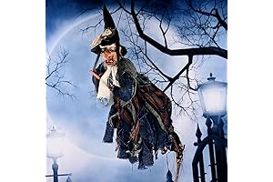 12 FT LED Halloween Hanging Witch Decoration Scary Sounds Animated Flying Witch...