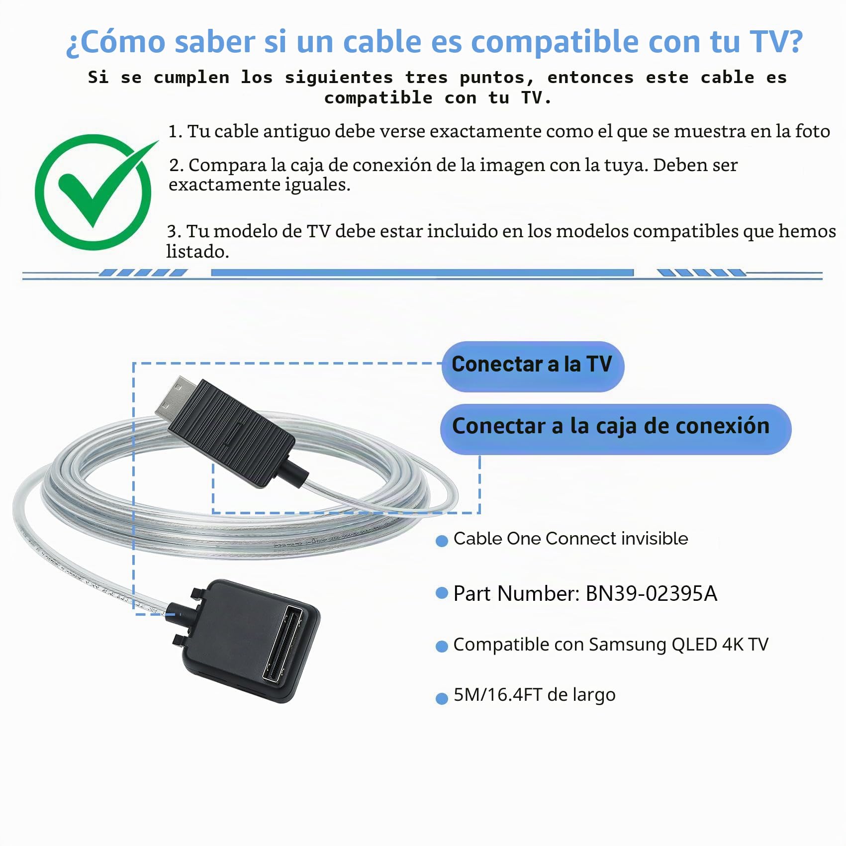 Cable de Conexión BN39-02395A de 5 m/16,4 pies Compatible con Samsung QLED TV 55"-75" Q7FN Q8FN Q8CN Q9FN Series, Modelo 2018