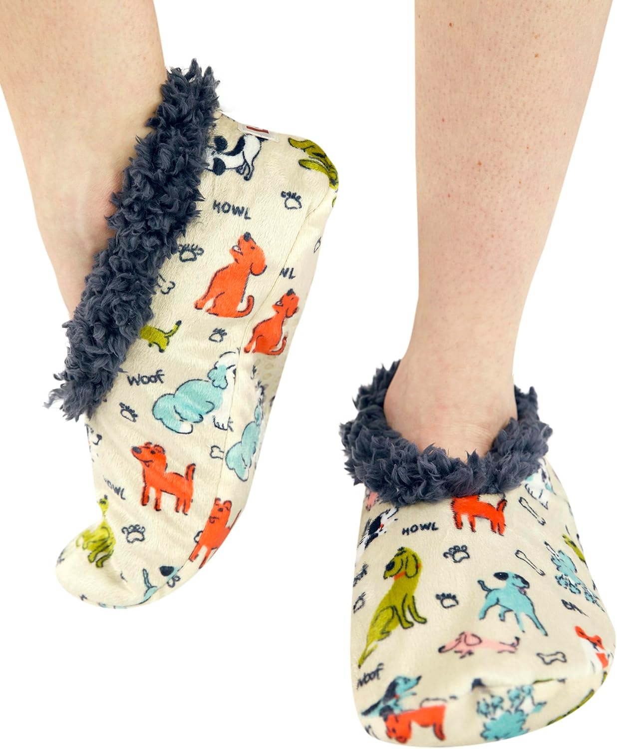 Lazy One Fuzzy Feet Slipper Socks for Women, Cute Fleece-Lined House Slippers, Cute Dog & Cat Design