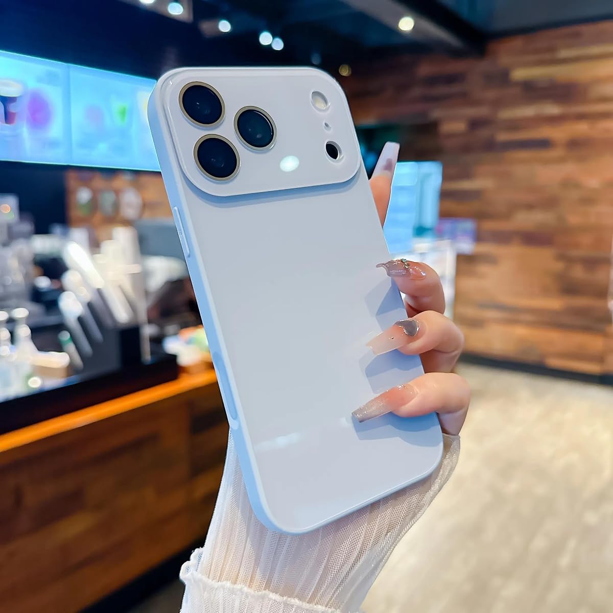 Funda de lujo para teléfono móvil con textura de cristal, funda para teléfono móvil de color sólido con sensación de piel, adecuada para iPhone17 16 15 14 13 Series (azul, iPhone 17)