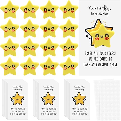 Yeaqee 100 juegos de regalos de regreso a la escuela para estudiantes, incluyen 100 borradores amarillos de cara sonriente, divertidos borradores de