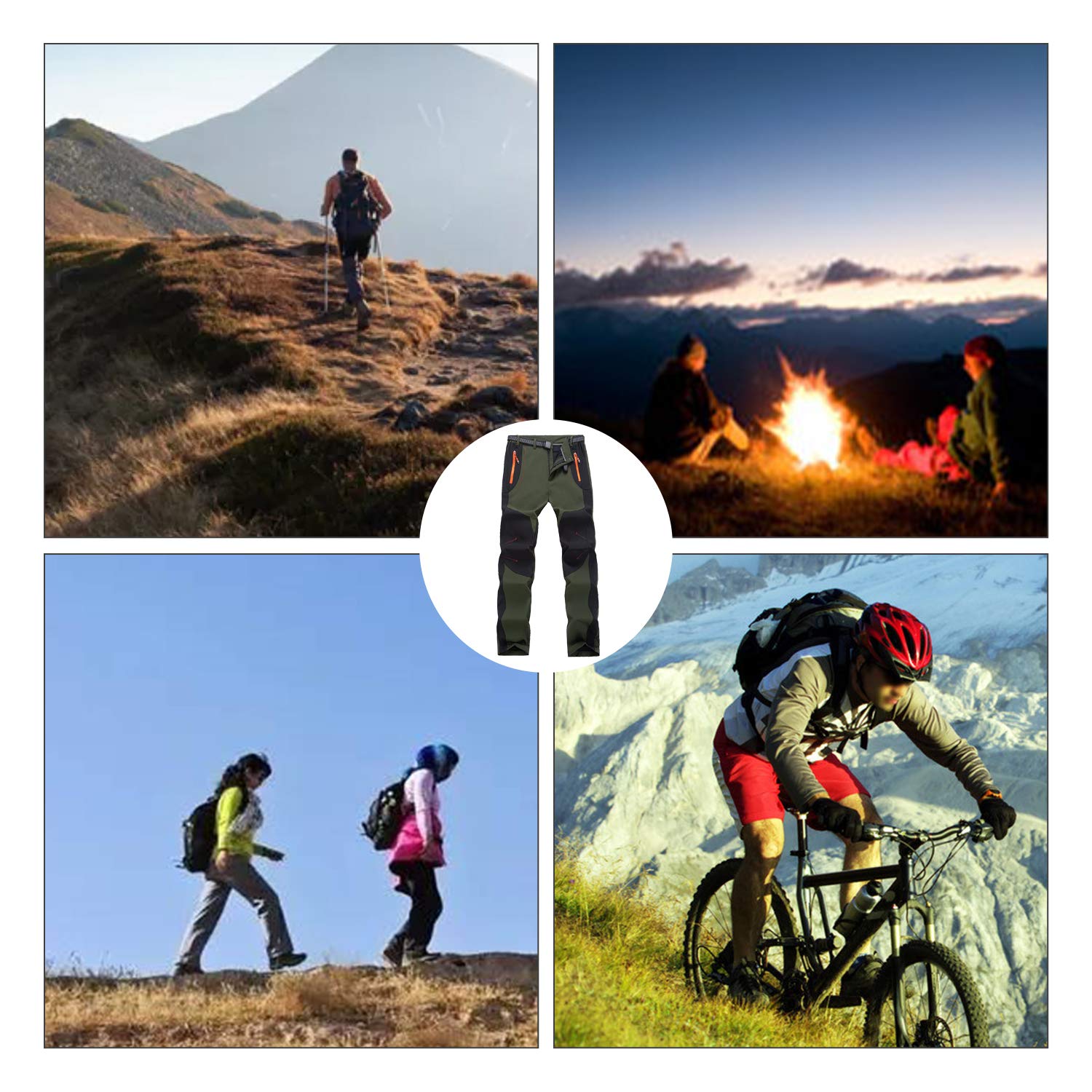 para los Hombres al Aire Libre Pantalones de Senderismo Peso Ligero Resistente al Agua Caminando Caza con Cinturón