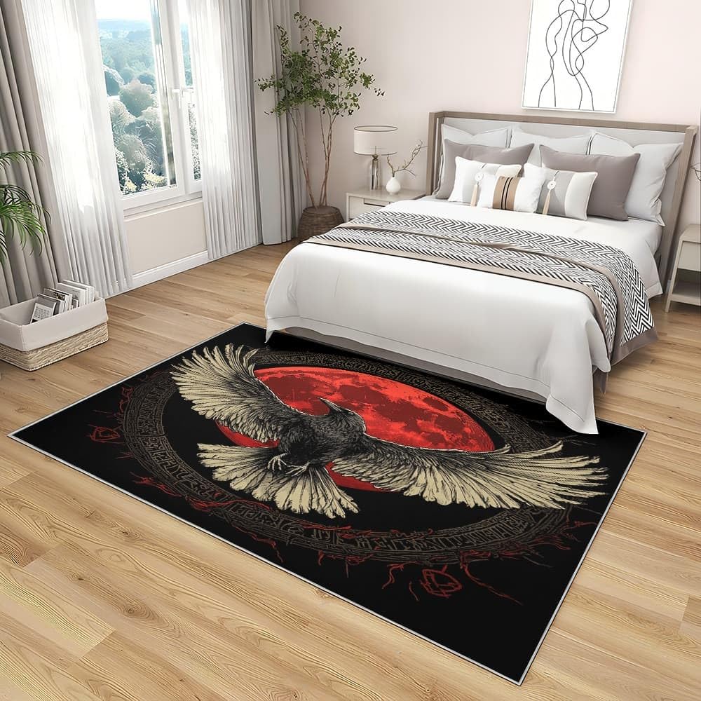 Nowoczesny, można prać w pralce, dywan 80 x 150 cm, runa, antypoślizgowy dywan z niskim runem do salonu, sypialni lub biura - czerwony księżyc, trwała, miękka mata podłogowa, do przedpokoju lub