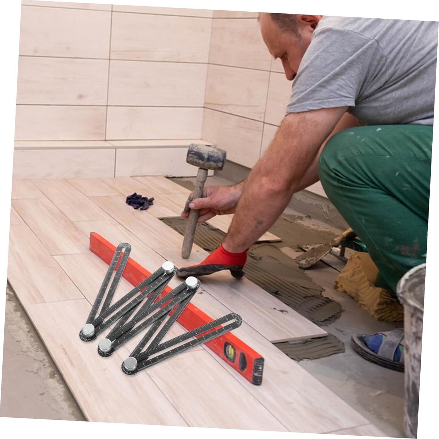 Righello perforatore per apri fori per piastrelle, righello pieghevole multiuso per la lavorazione del legno, bastone da cortile e metro per misurazioni accurate, strumento ideale per progetti fai da