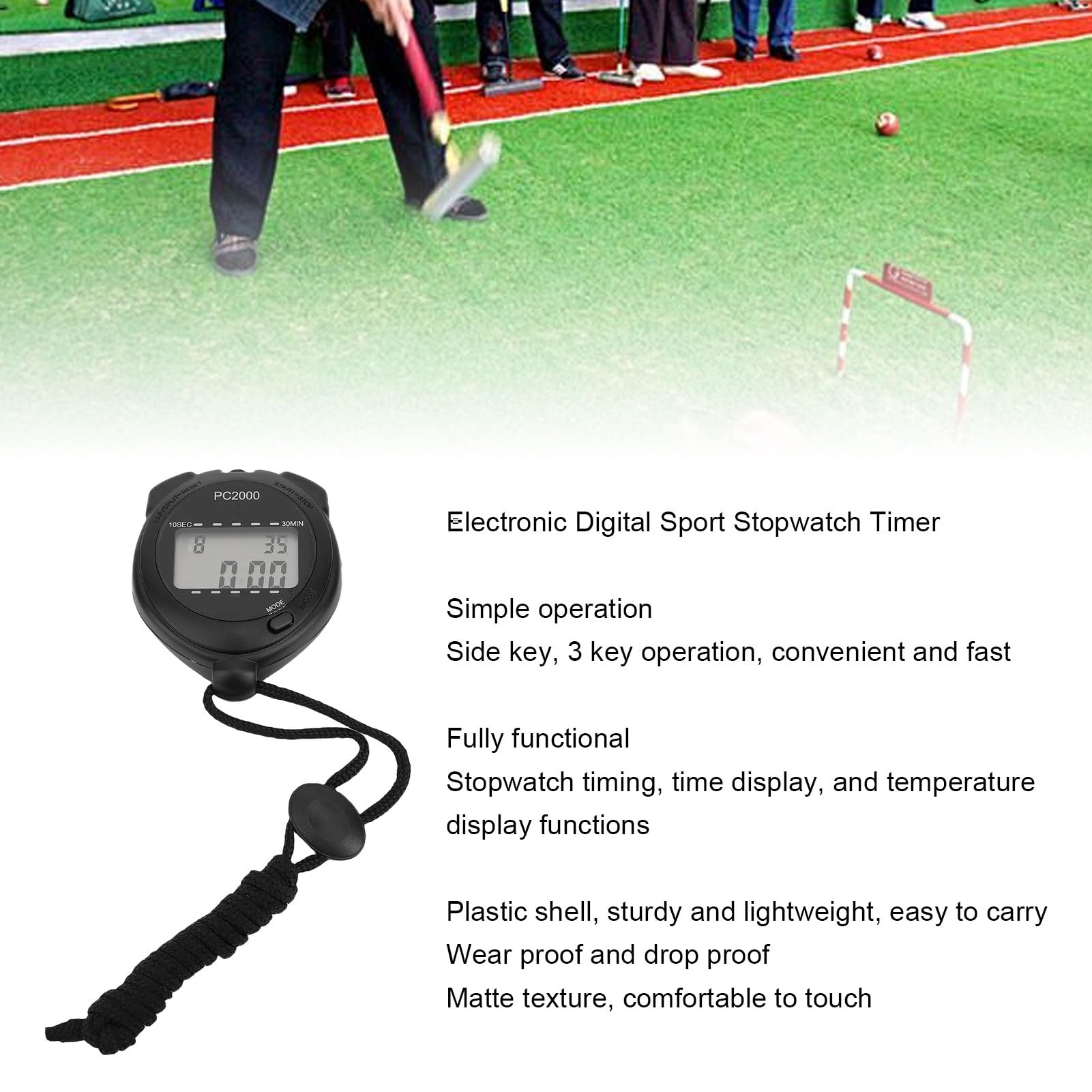 Luqeeg Cronometro Digitale Sportivo, Cronometro Elettronico Semplice, Display Chiaro della Temperatura e del Tempo, Impugnatura Comoda e Antiurto per Sport Corsa e Nuoto