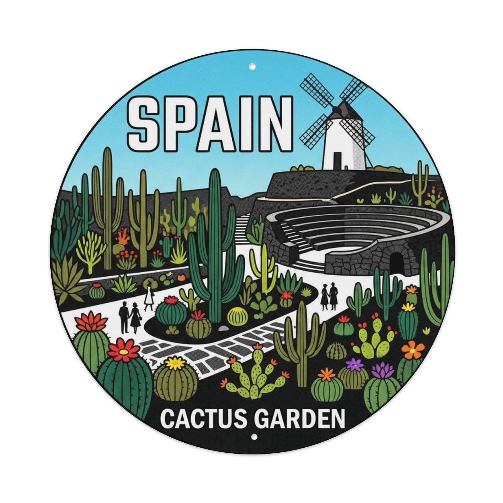 Lanzarote Cactus Garden Spain Landmark Travel Metal Tin Sign