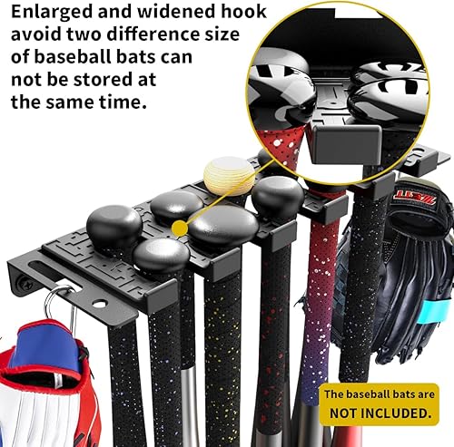 Miniatura 8 de Soporte de pared para bates de béisbol, estante de almacenamiento para bates de béisbol, capacidad para 10 murciélagos en pared de madera o
