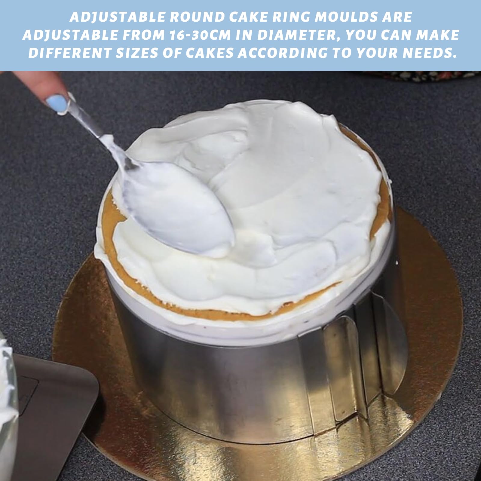 Jortmrd Cercle a Patisserie Rond en Acier Inoxydable 16-30cm Anneau à Gâteau haut 10CM, Reglable Cercle Gateau Frost Form Cake Design Avec Graduation Précise à l'intérieur pour Dessert, Mousse