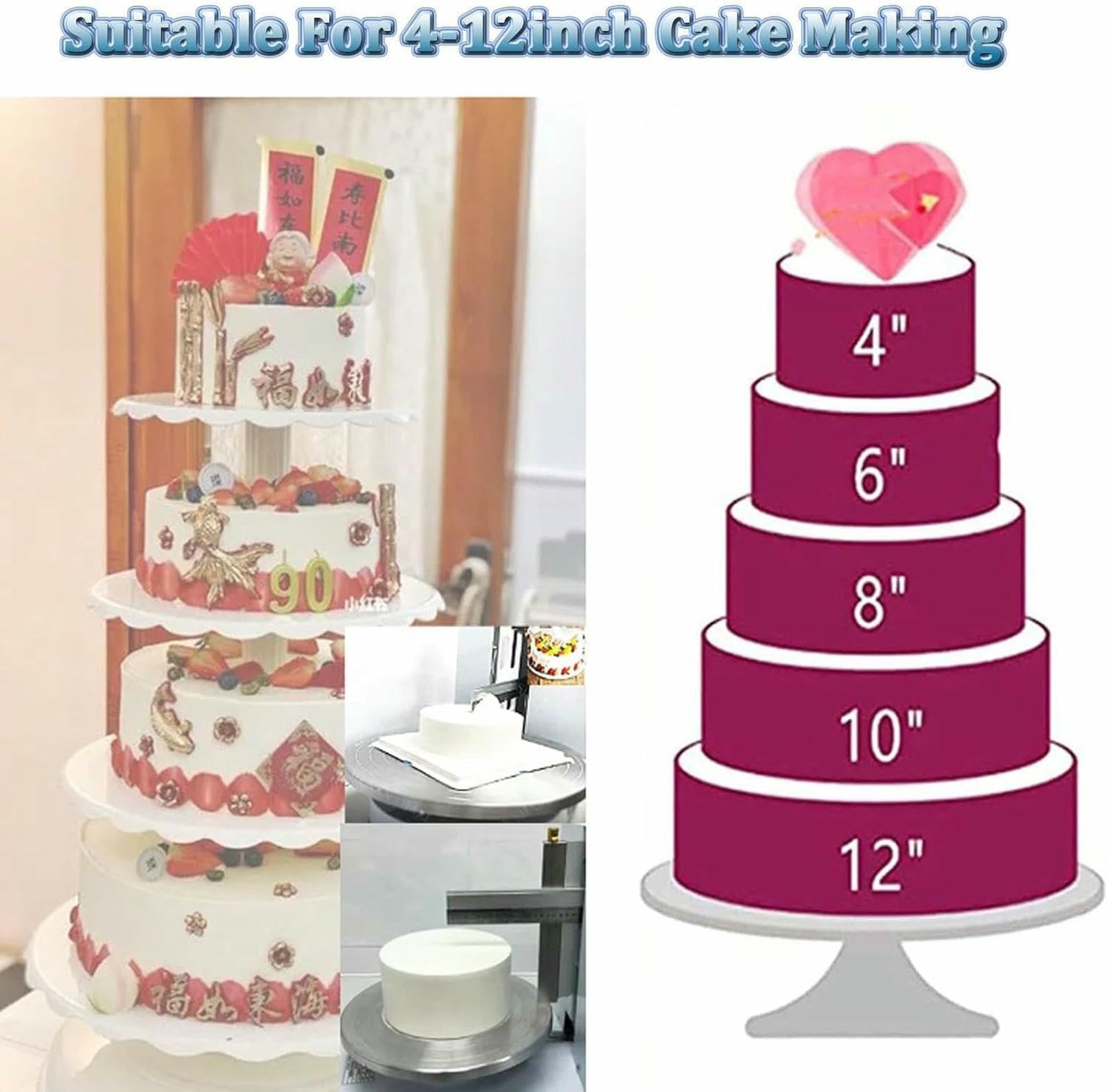 Esparcidor automático de crema para tartas para glaseado suave en pasteles de 4 a 12 pulgadas, ideal para tiendas de repostería y preparación de pasteles de cumpleaños