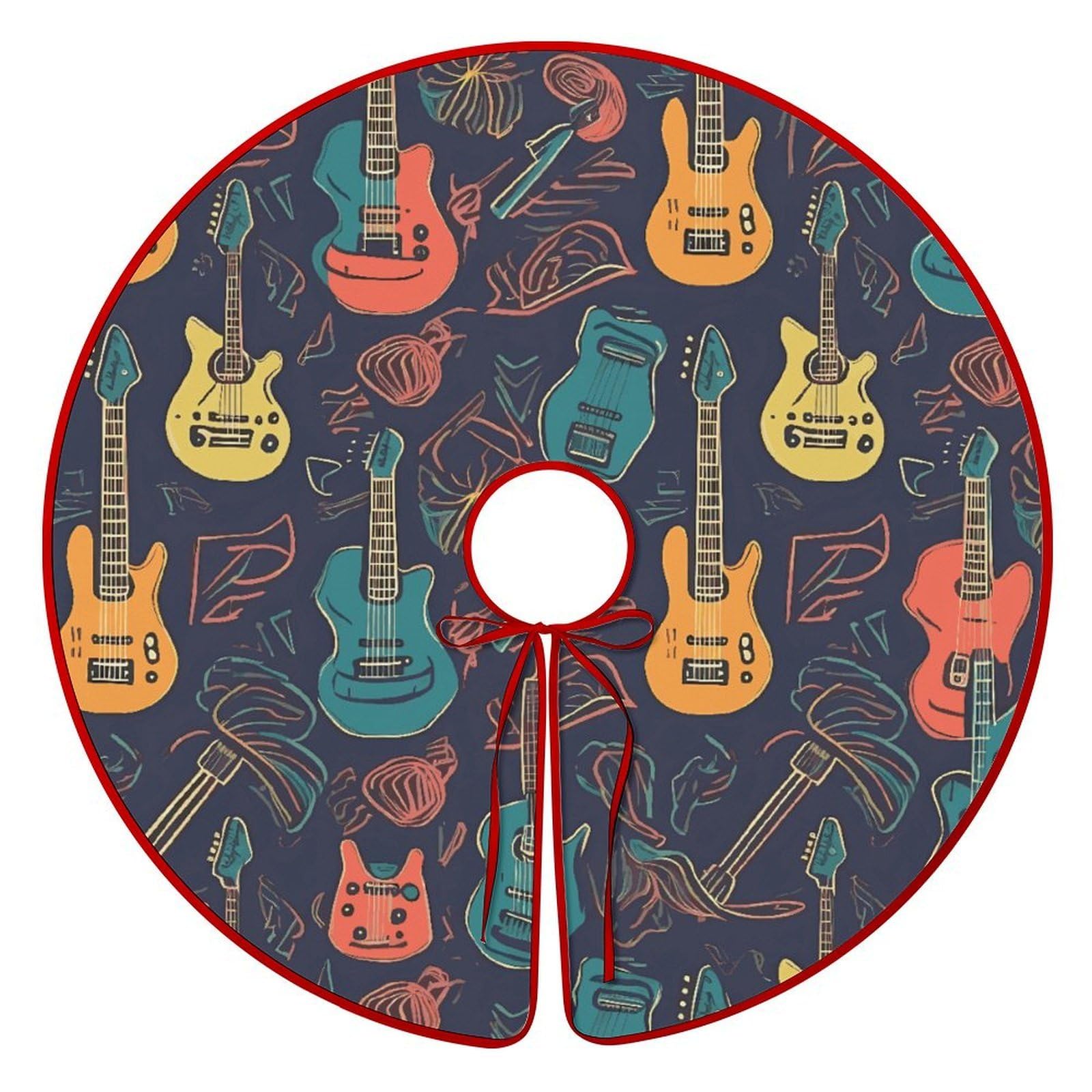 Tapete para árbol de Navidad con diseño de guitarra y acabado suave, adorno grande para interior