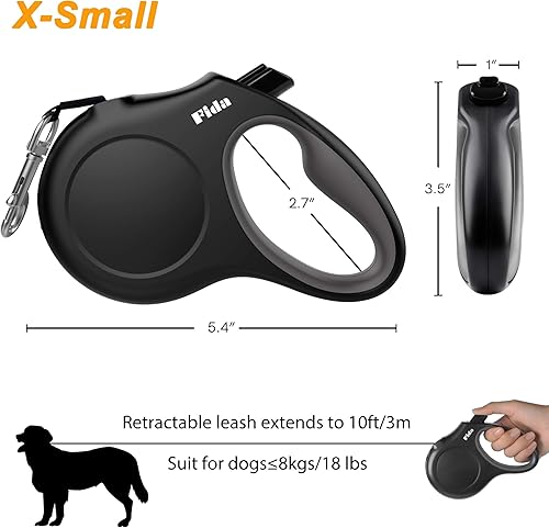 Miniatura 6 de Fida - Correa retráctil para perro con dispensador y bolsas para desechos, para razas XSML, 16 pies resistente para mascotas, mango suave, cinta