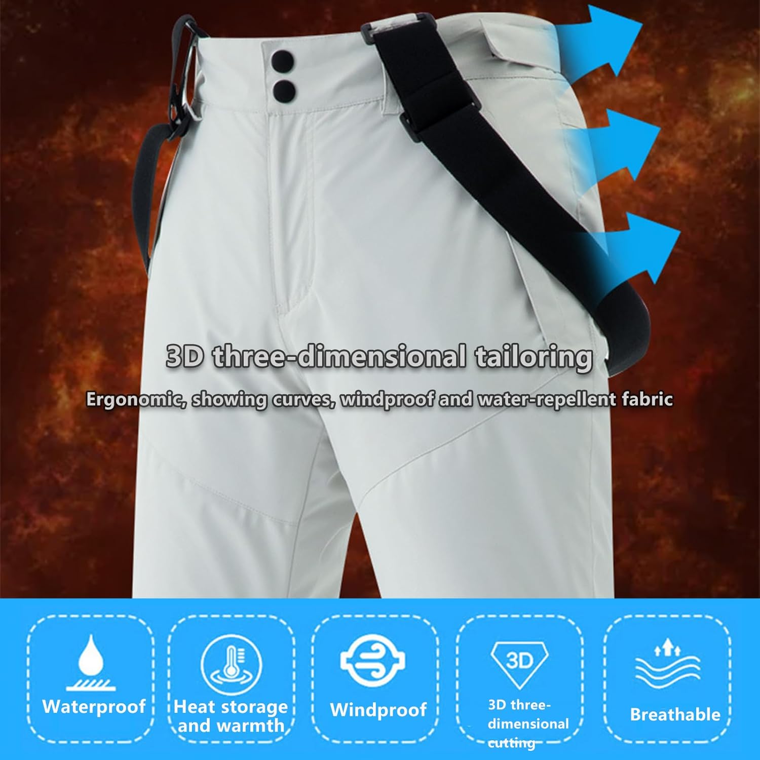 Unisex Snow Bib Pants for Women Waterproof Insulated Windproof Insulated Overalls Pants Outdoor Snowboard Pant