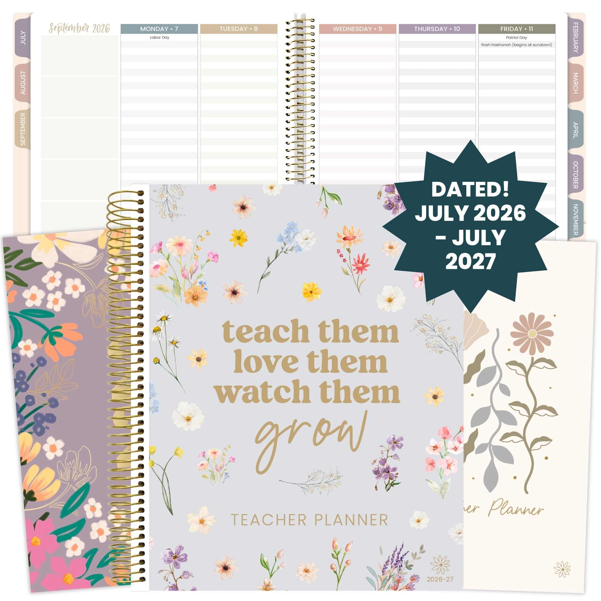 bloom daily planners Lehrerplaner und Kalender für das akademische Jahr 2026–2027, 7 Perioden Unterrichtsplan, Organizer-Buch für Klassenzimmer oder Heimschule, 22,9 x 27,9 cm (austauschbarer Einband