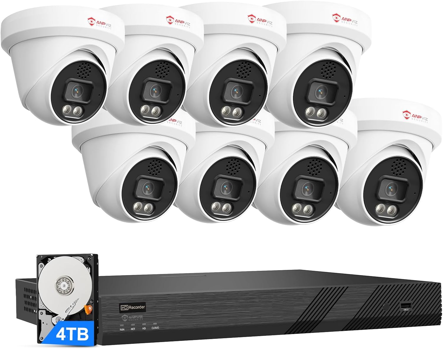 Anpviz 16CH 4K PoE Security Camera System with Two Way Audio, 8psc 8MP Wired IP Turret Cameras Outdoor, Human Vehicle Detection,12MP PoE NVR with 4TB HDD for 24/7 Recording, for Business Home, NDAA