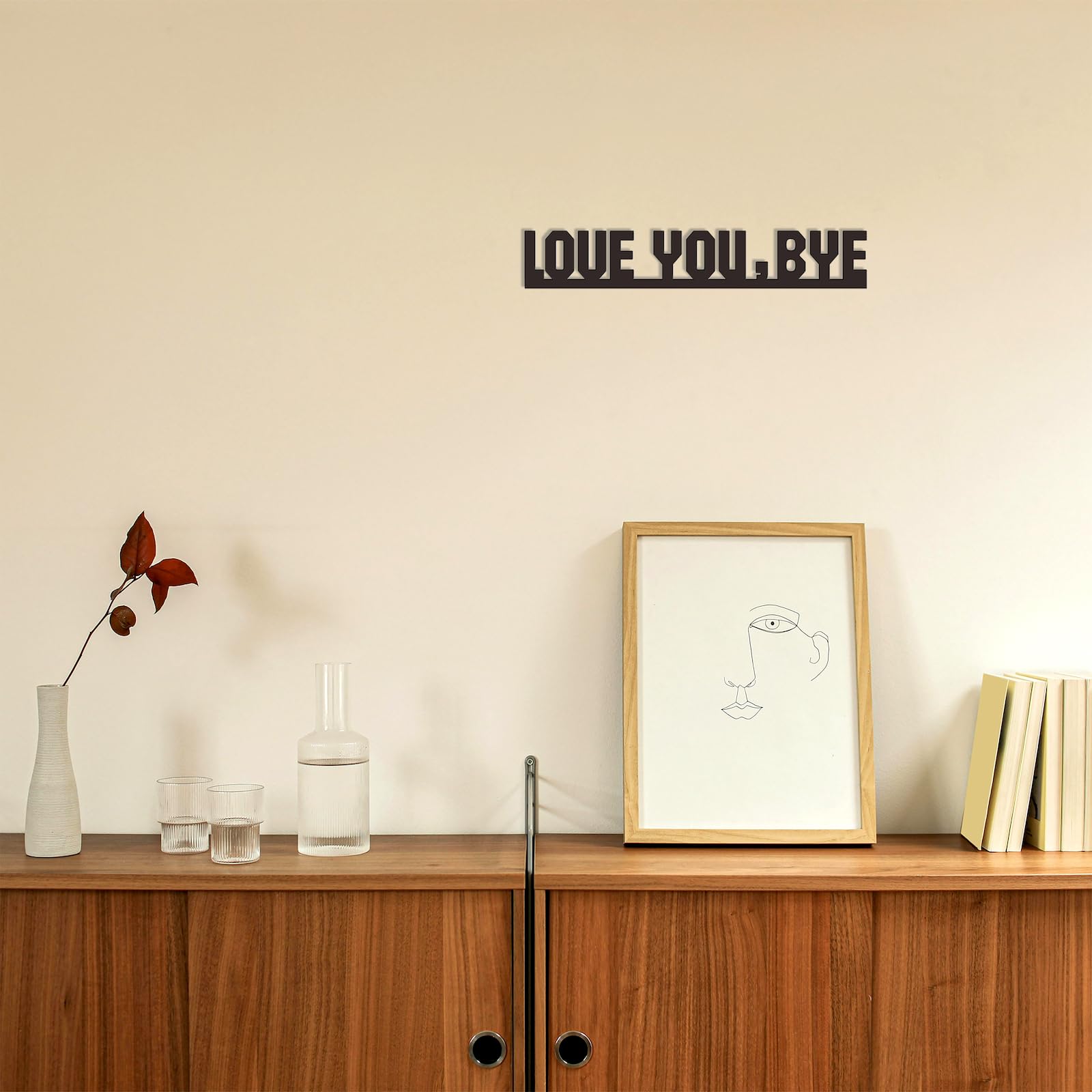 Love You Bye Sign - Black Metal Wall Art For Door Entryway, Living Room, Farmhouse Decor