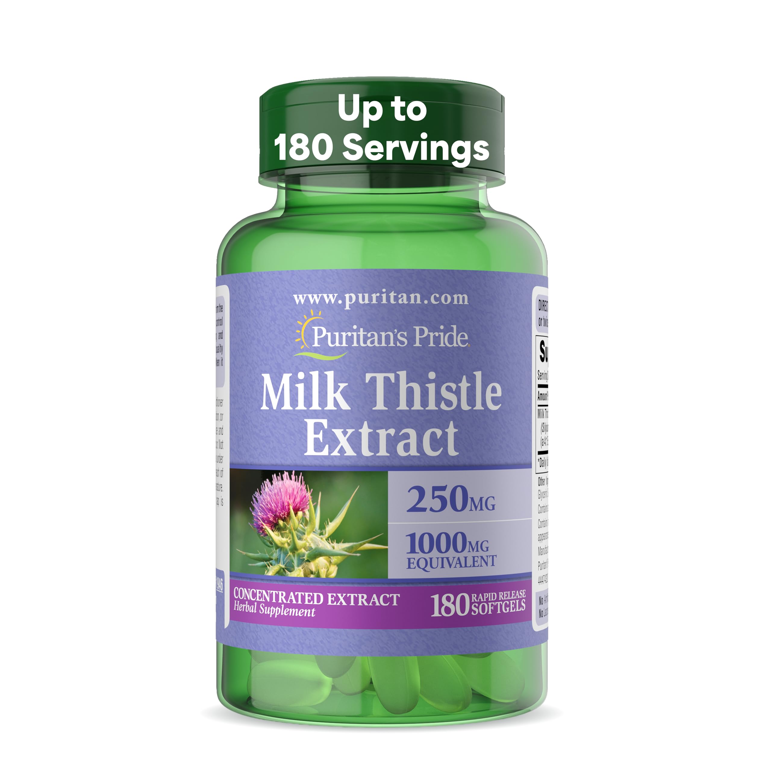 Milk Thistle 4:1 Extract 1000 mg (Silymarin) - 180 Softgels