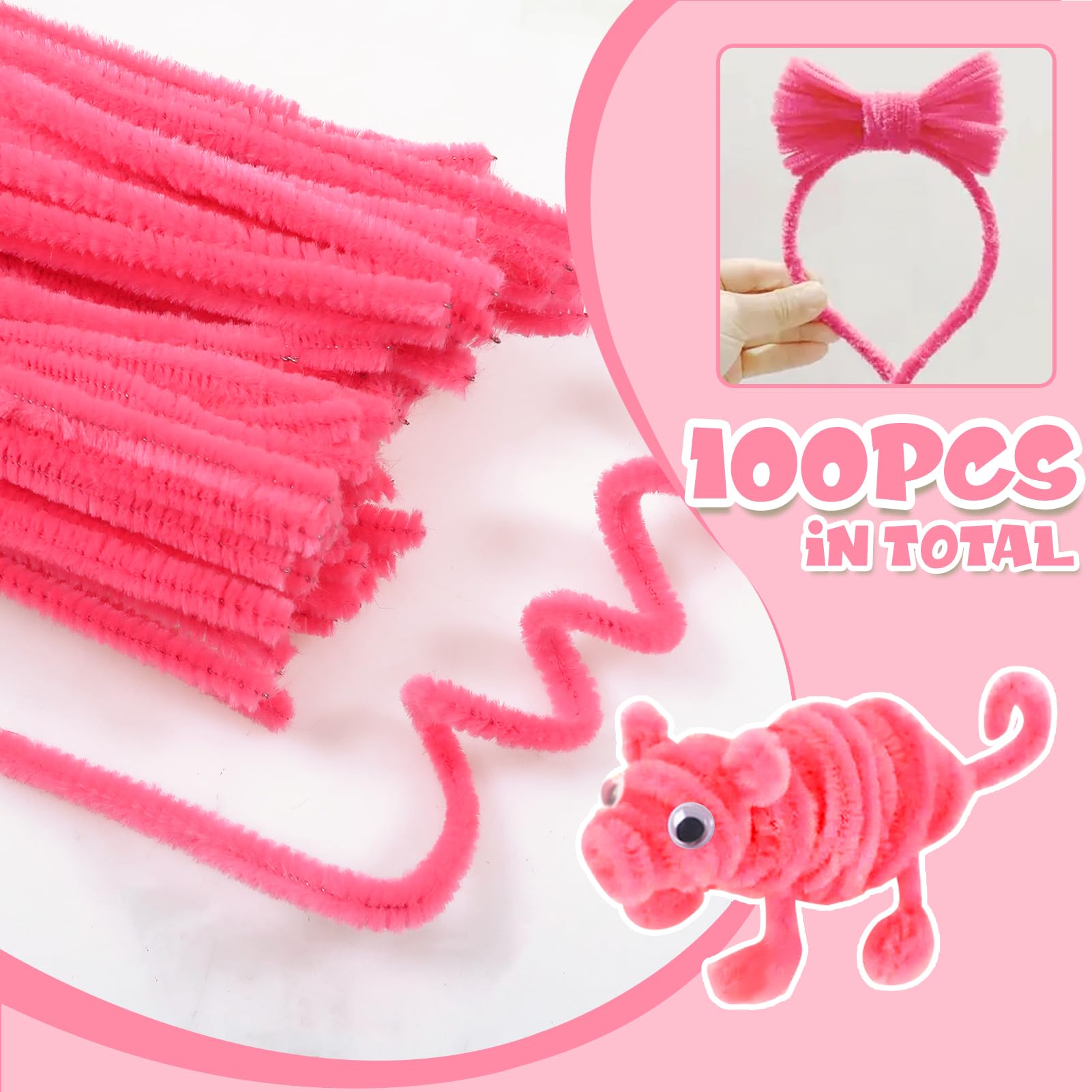TOAOB 100pcs Peach Pink Pipe Cleaners for Craft 30cm Long Chenille Stem 6mm Thick Fuzzy Sticks Craft Supplies for DIY Flowers Projects Home Decorations - Image 4