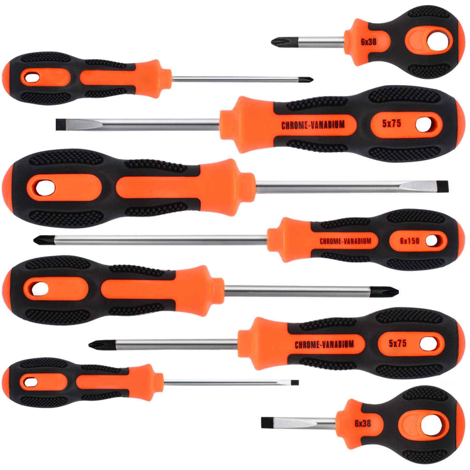 Kalim Black Magnetic Screwdriver Set, Premium Chrome Vanadium 9Pcs, 5 Phillips And 4 Flat Head Tips Professional Screwdriver With Non-Slip Rubber Handle For Fastening, Chiseling And Loosening Seized Screws