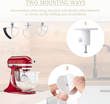 WishLotus 4 Pcs Stand Mixer Holders, Kitchen Storage Organizer with Screw-In or Adhesive Tape Mixer Attachments Organizer for Storaging Mixer Accessories Tools (4)