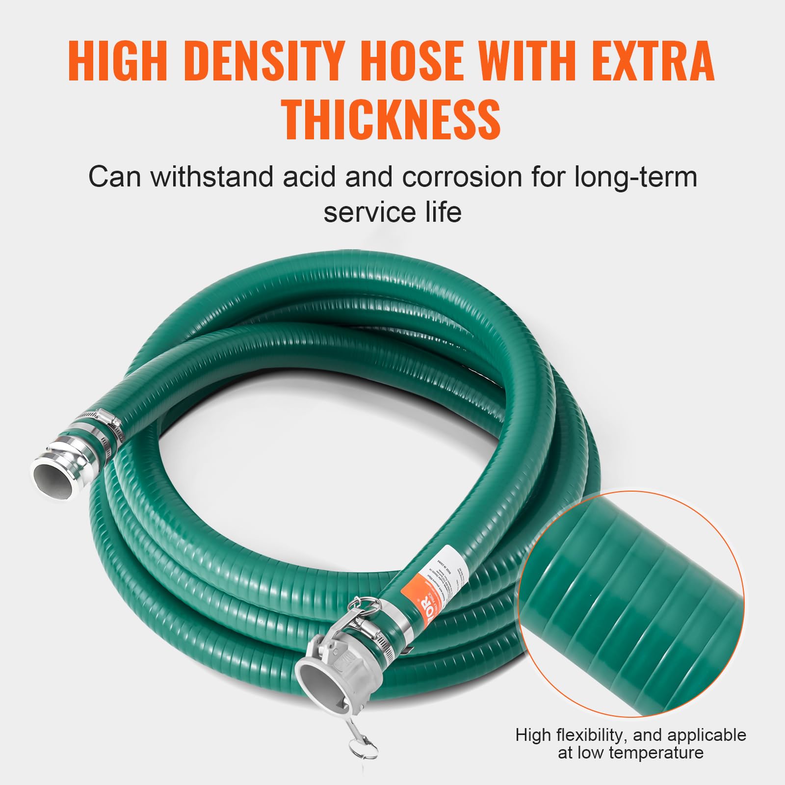 VEVOR Tubo di Aspirazione, 50,8 mm x 6,10 m, Tubo Verde con Connettori Camlock e Raccordi in Alluminio, Adatto a Varie Pompe, per Trattamento di Acque Reflue, Trasporto Acqua e Altri Scopi Agricoli
