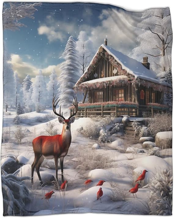 Winter Cabin Cuddly Blanket, Fluffy Blanket, Winter Forest Fleece