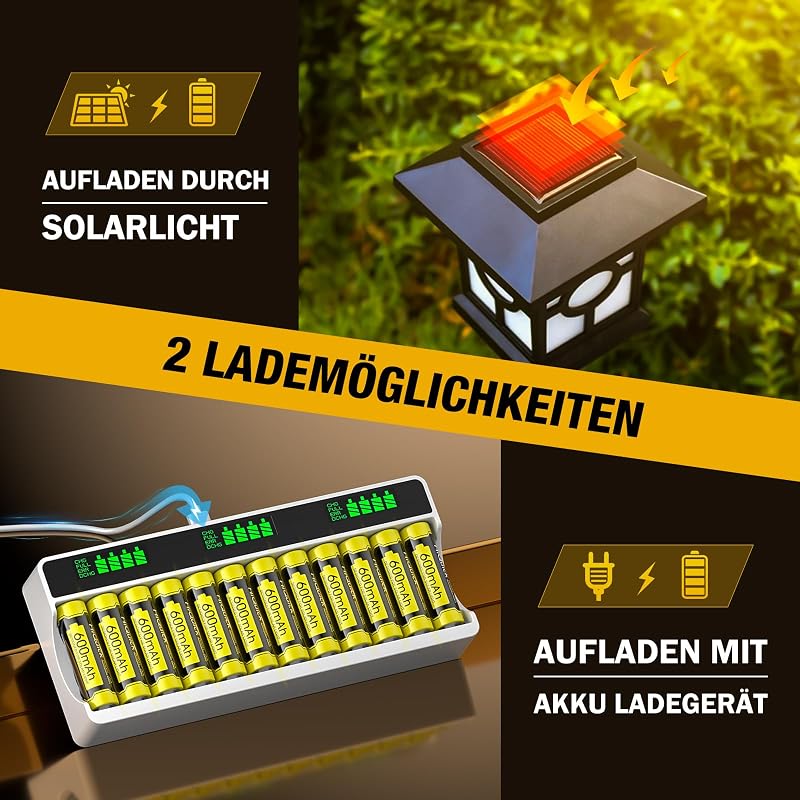 HiQuick Szolár AA Akkumulátor 12db 600mAh Napelemes Lámpa Töltéshez