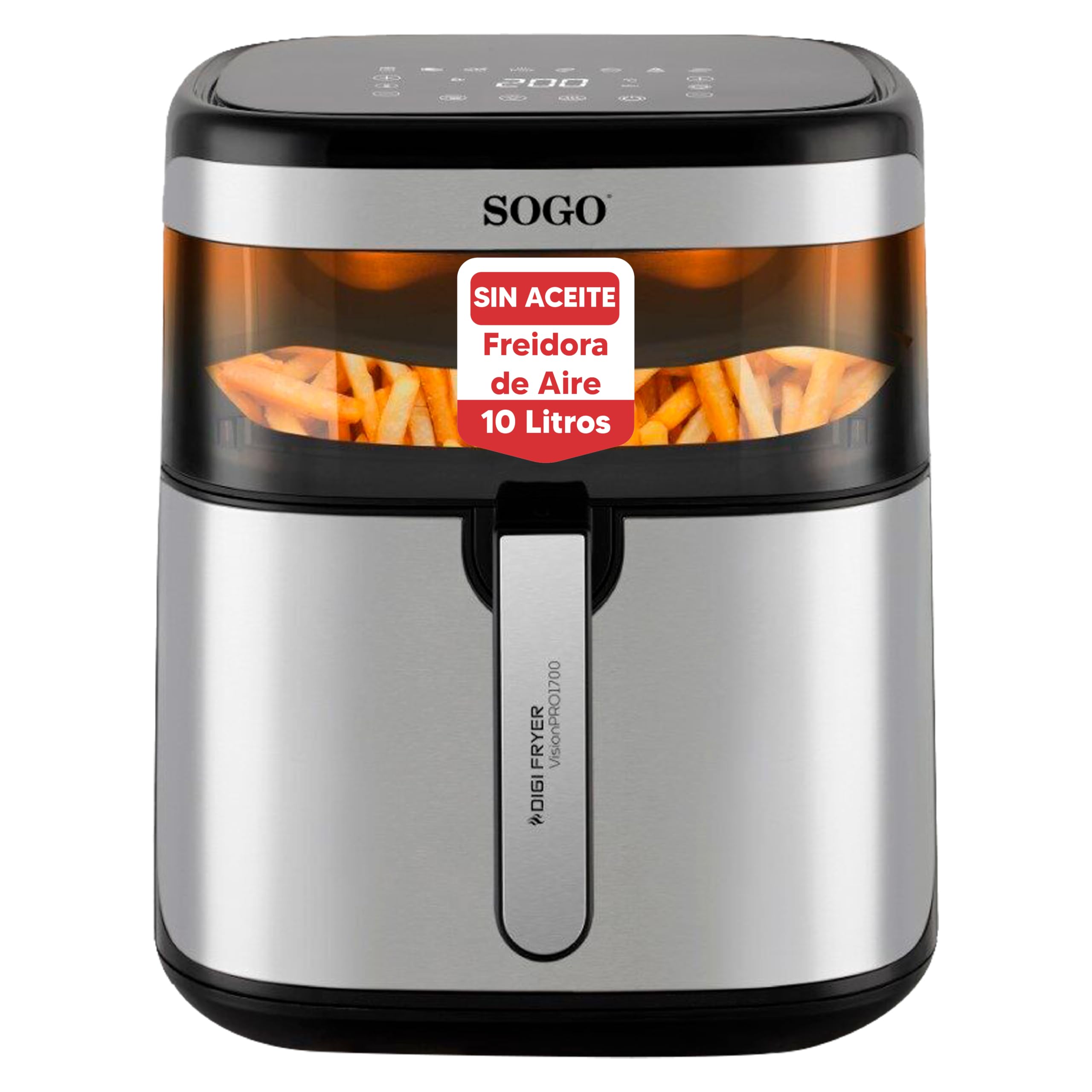 SOGO Freidora de Aire 10L sin Aceite con Pantalla Táctil LED y 10 Funciones - Air Fryer Digital con Cesta Cerámica Antiadherente y Ventana de Visión - Freidora Aire Grande para Cocina Saludable