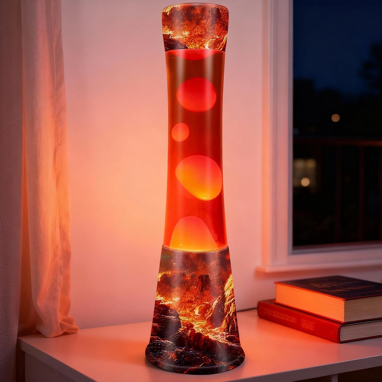 Volcano, lampada a forma di vulcano, 40,6 cm, con liquido arancione e cera rossa, luce notturna fresca, decorazione per casa, camera da letto, ufficio, illuminazione per feste