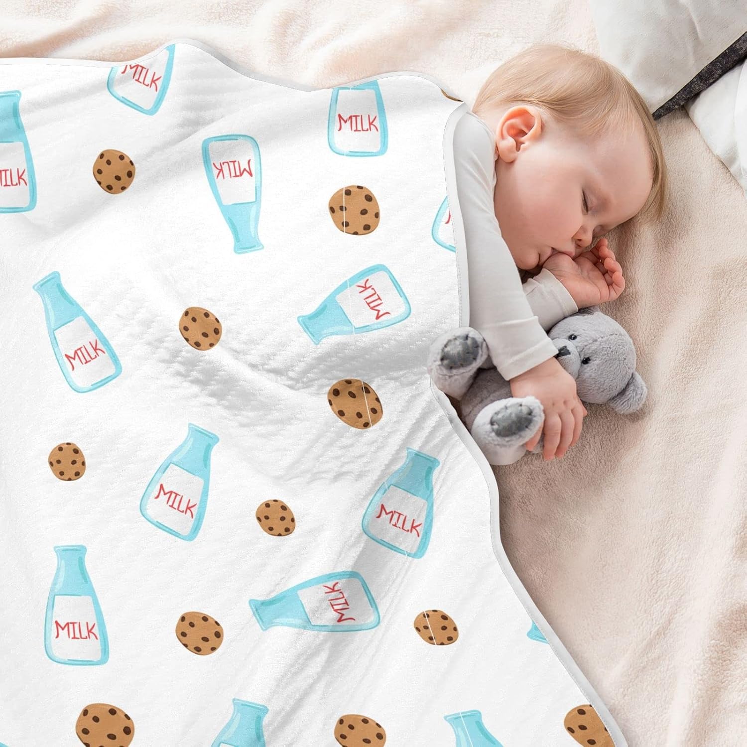 Swaddle Blanket Chocolate Cookies Milk Cotton for Infants, Receiving Lightweight Soft Swaddling for Crib, Stroller, Nursery, 30X40 in White
