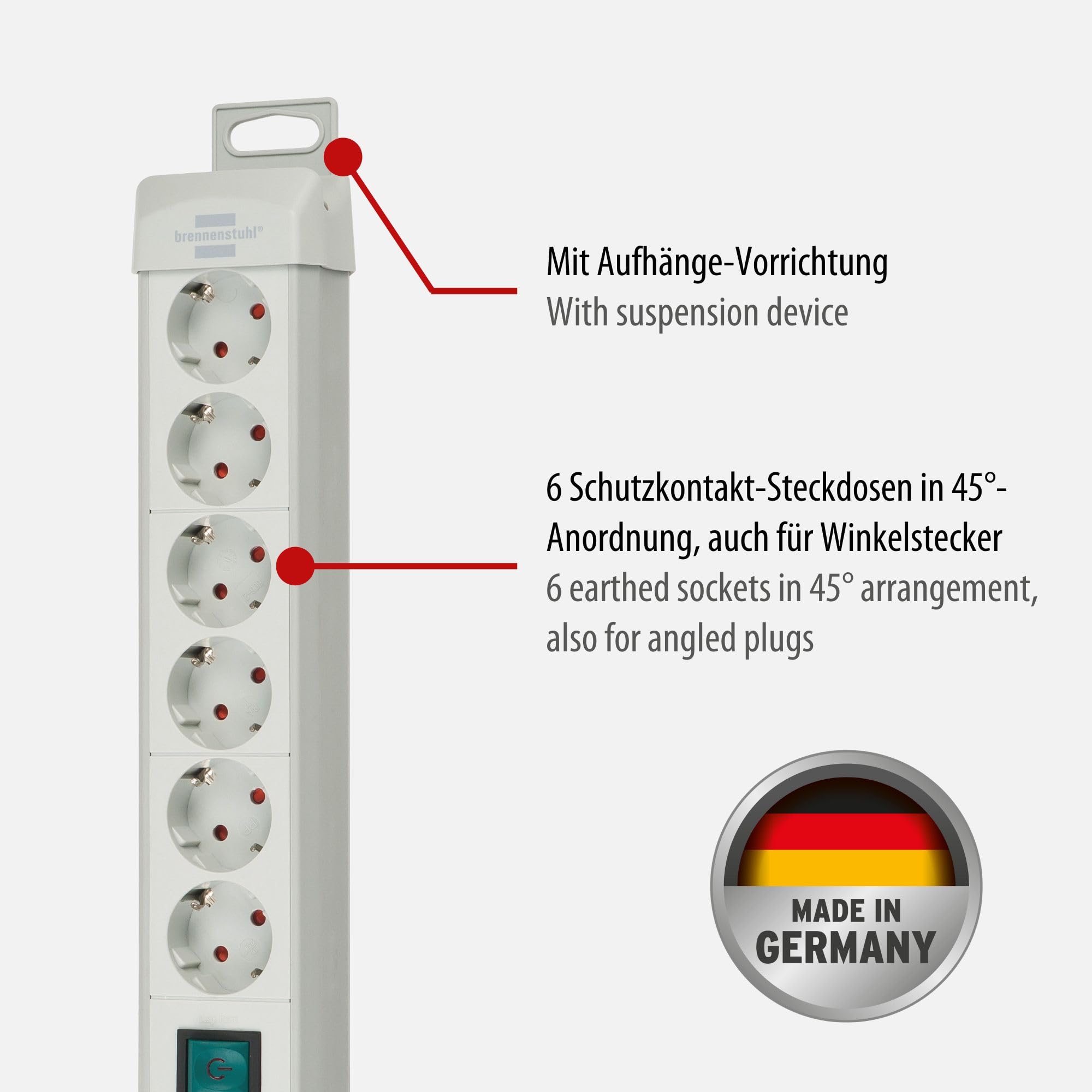Brennenstuhl Premium-Line regleta de enchufes con 6 Tomas de Corriente (Cable de 3m, con Interruptor, montable, Fabricado en Alemania) Gris (Paquete de 2)