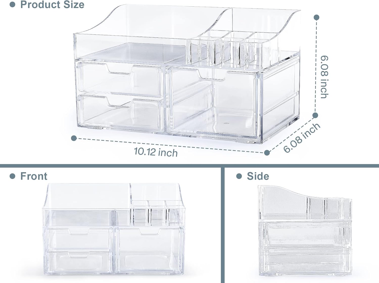 GORET Vanity Makeup Organizer, Acrylic Cosmetic Storage with Large Capacity 3 Drawers for Bathroom Countertop Perfume Lipstick Brushes Skincare Eyeshadow