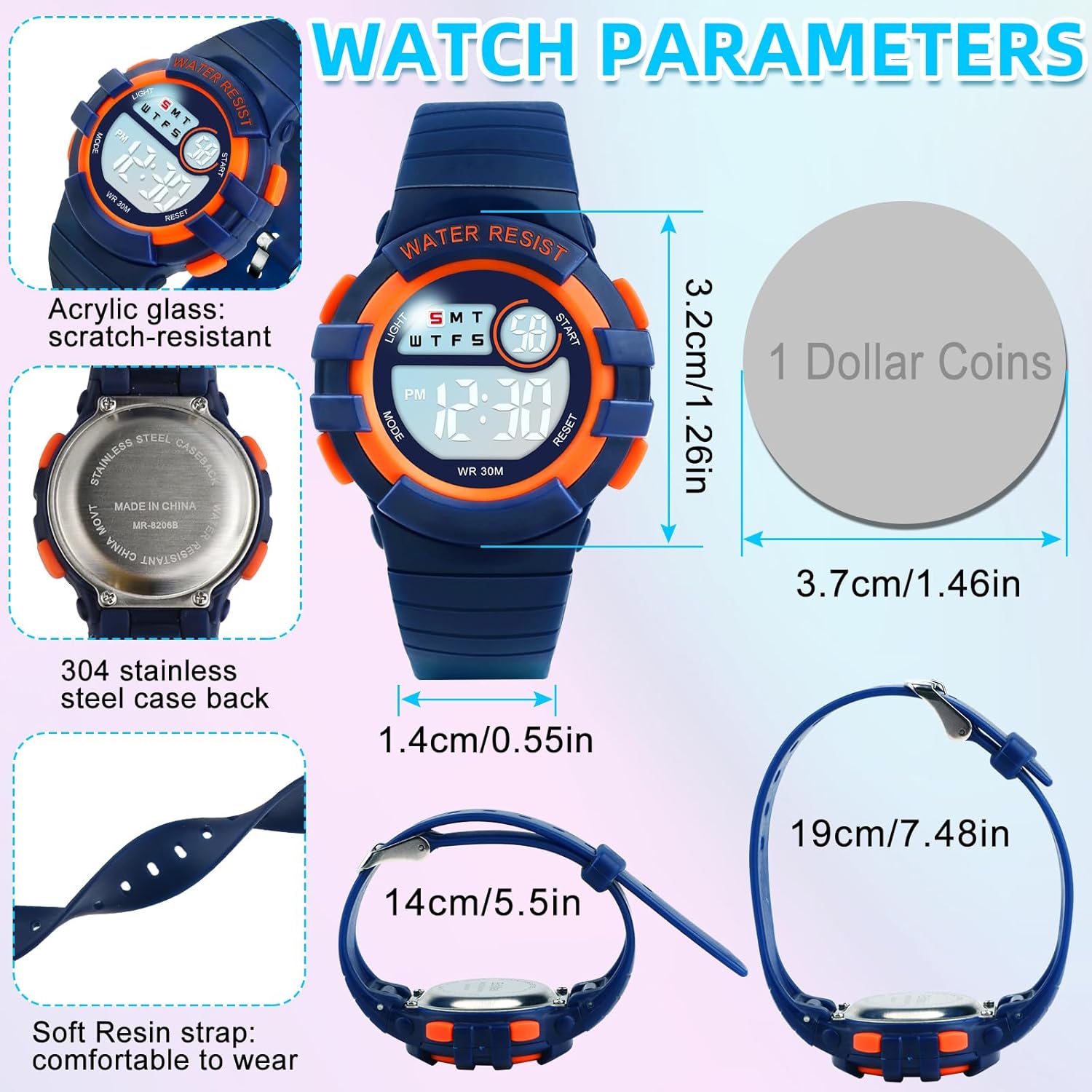 DTKID Digital Kids Watch 30 M Waterproof, 7 Color Lights Time Teaching Watch Easy to Read for Girls Boys 5-16 - Image 5