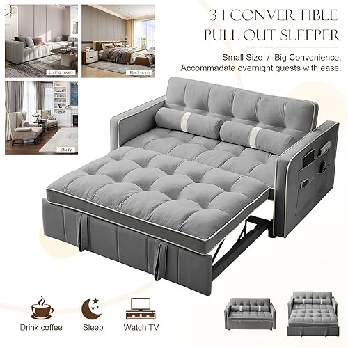 Miniatura 6 de GEEVIVO Sofá cama extraíble, sofá cama de 55.5 pulgadas, con bolsillo lateral, respaldo ajustable y almohada de cintura, adecuado para espacios