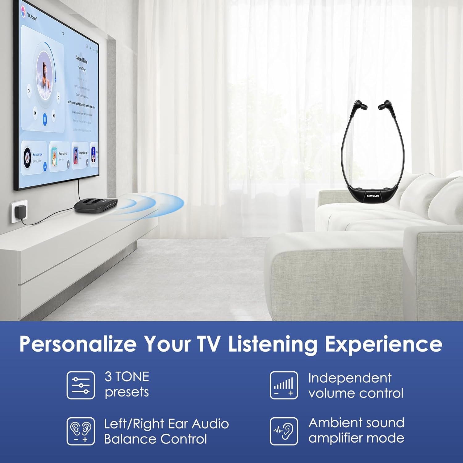 SIMOLIO Replacement Headset for Infrared Wireless TV Headphones, Wireless Headphones for Infrared Under Chin Series