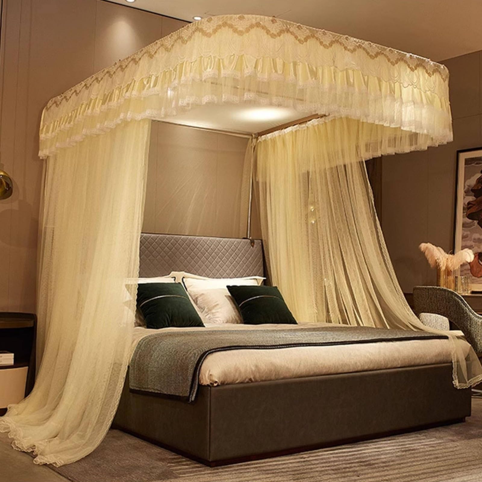SARKEY U-Shaped Rail Bed Canopy Curtain,Romantic,for Women Adults Wedding Bedroom(YE,200x220x210cm(79"x87"x83"))