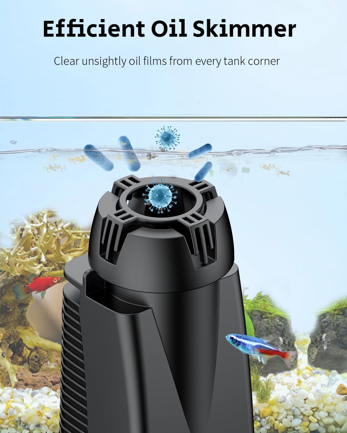 Pawfly 300 L/H 4W Aquarium Skimmer für Aquarien bis zu 350 L, Fischbecken Oberflächenabsauger, Aquarium Filter mit Bio-Schwamm und Saugnäpfen, Aquarien Oberflächenskimmer, Ölfilm-Entferner
