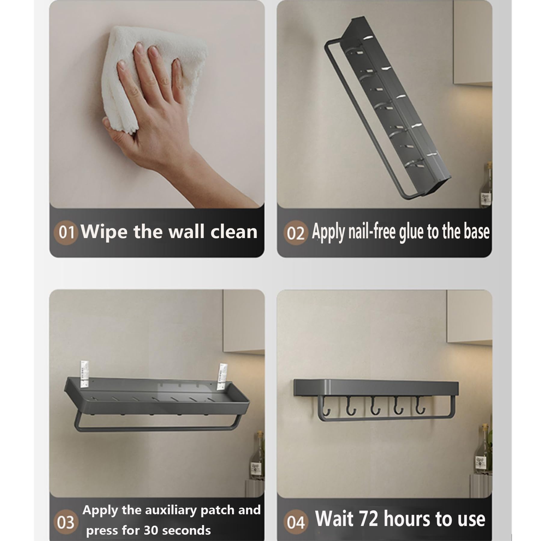Portaoggetti da Doccia Adesivo Appendere, Organizer Parete per Doccia di Grande capacità Senza Foratura Ripiani per Doccia Bagno portaoggetti in Lega Alluminio antiruggine,Gray d,60CM