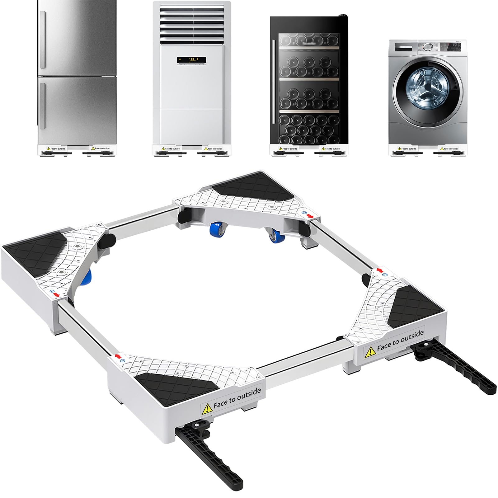 NIUXX Base Universale per Lavatrici, Scooter, Funzione Anti-Vibrazione, Freni Regolabili, Misura Regolabile, per Lavatrici e Asciugatrici Impilati da 42 a 69 cm (Altezza: 5 cm/ 1,96 in))