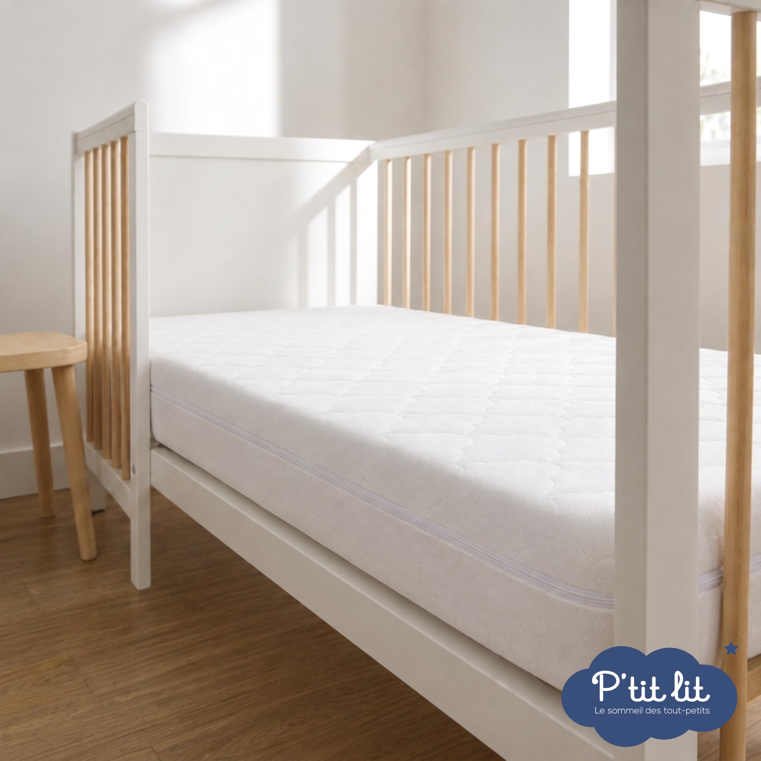 P'tit Lit - Matelas Enfant/Bébé Climatisé - 70x140 cm - 1 face Été fraîche / 1 face Hiver ouatinée - Anti Acarien - Déhoussable - Oeko Tex - Fabrication Française