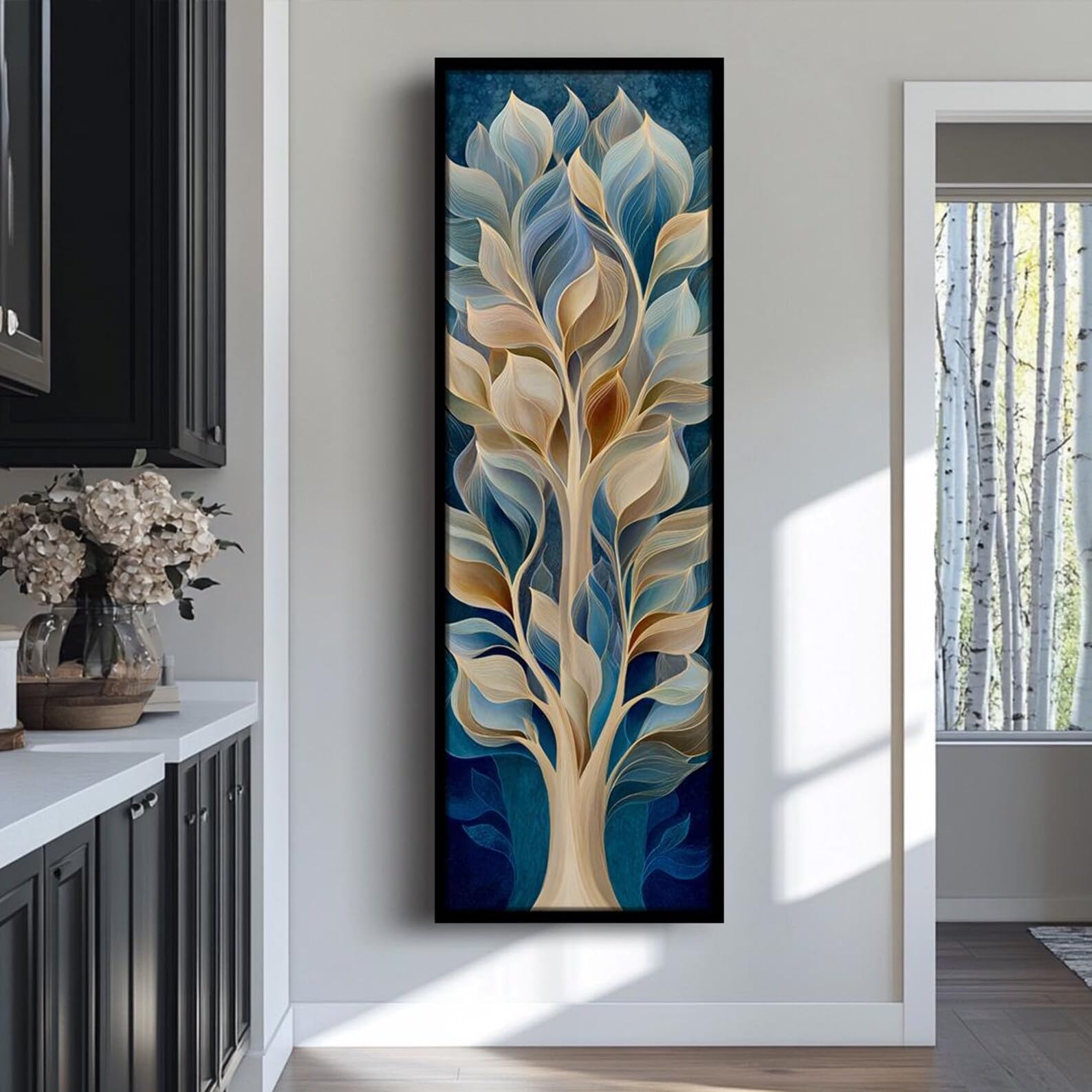 XINBAO Druk artystyczny "Długie, pionowe drzewa" do biura, wysoki, wąski obraz na płótnie do jadalni, salonu, sypialni, wąskie dzieło sztuki (30 x 90 cm/rama wewnętrzna)
