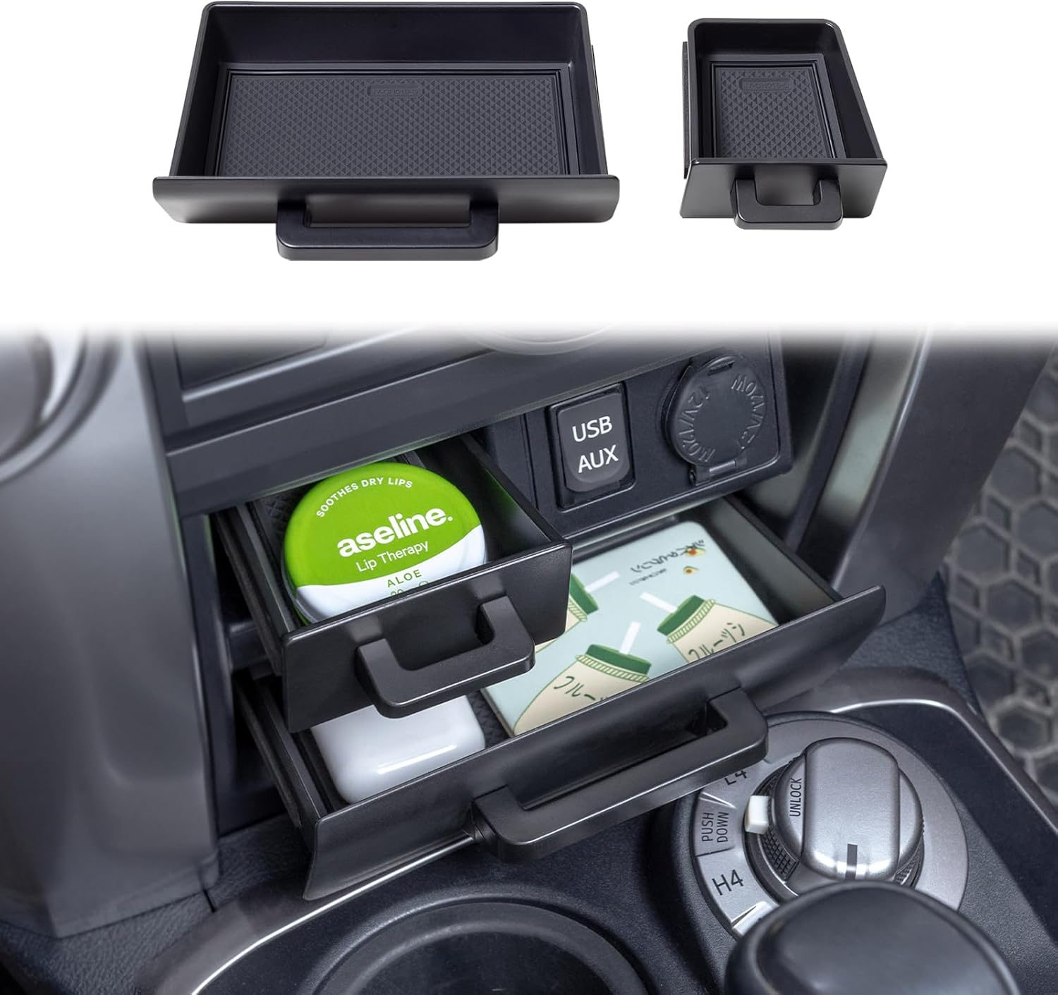 JKCOVER Upgrade 2PCS Center Console Storage Drawer Compatible with Toyota 4Runner 2014-2022 2023 2024 Accessories Cubbies Organizer Extra Storage(ABS Plastic)