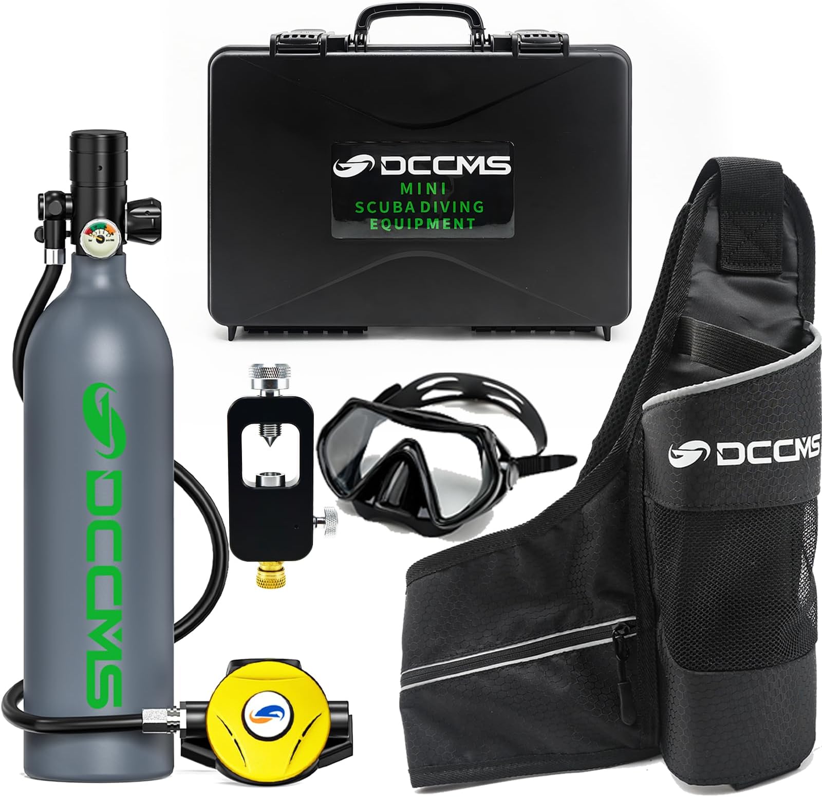 DCCMS Mini Scuba Tank, 1L Capacity Scuba Diving Tank for Snorkelling or Diving Underwater, 10 to 15 Minutes of Operating Time Premium Reusable Scuba Diving Equipment