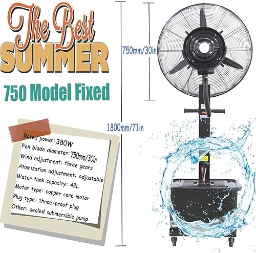 Miniatura 3 de Ventilador de nebulización comercial de 22 pulgadas26 pulgadas30 pulgadas, ventilador de piso industrial con tanque de capacidad de 42 L, ventilador