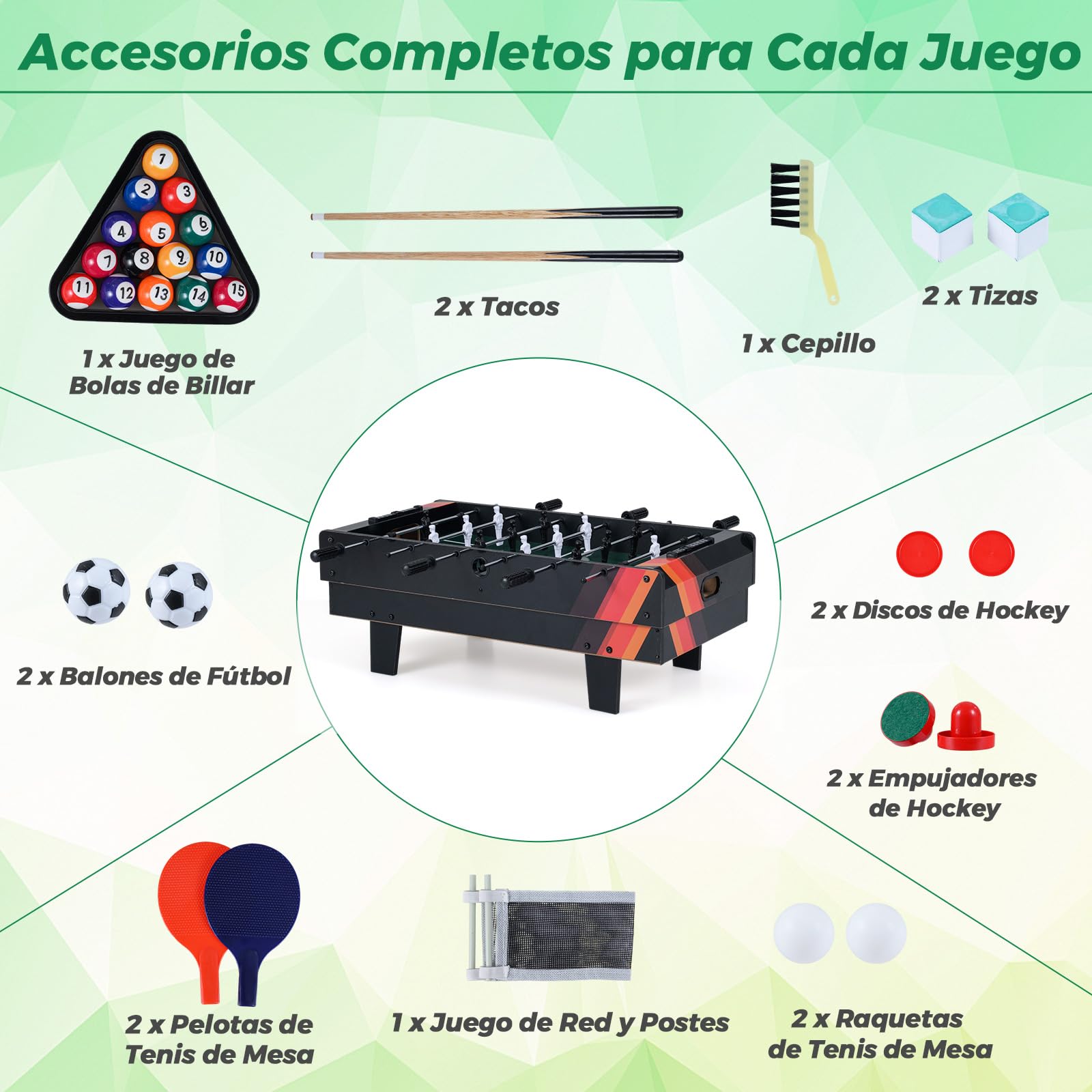GOPLUS Mesa Multijuegos Combinada 4 en 1 con Futbolín, Mesa de Juegos Multifuncional con Accesorios, Tableros Apilables para Billar, Hockey de Aire, Tenis de Mesa, para Hogar Bar Fiesta