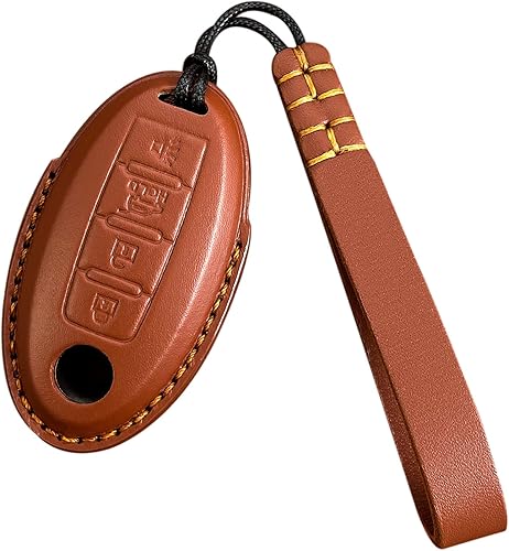 Yonmcfn Funda para llavero Nissan de piel auténtica con llavero, protector de cuero para llave de automóvil, compatible con Altima Pathfinder Teana