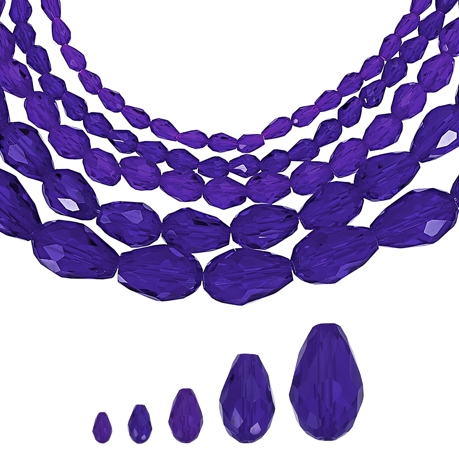 sourcing map 328 PCS Teardrop Crystal Glass Beads, 3x5mm 4x6mm 6x8mm 8x12mm 10x15mm Vertical Hole Faceted Glass Teardrop Spacer Beads for Necklace Bracelet DIY Jewelry Making, Dark Navy